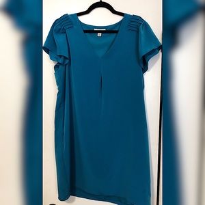 Teal Halston Mini Dress with Cap Detailed Sleeves